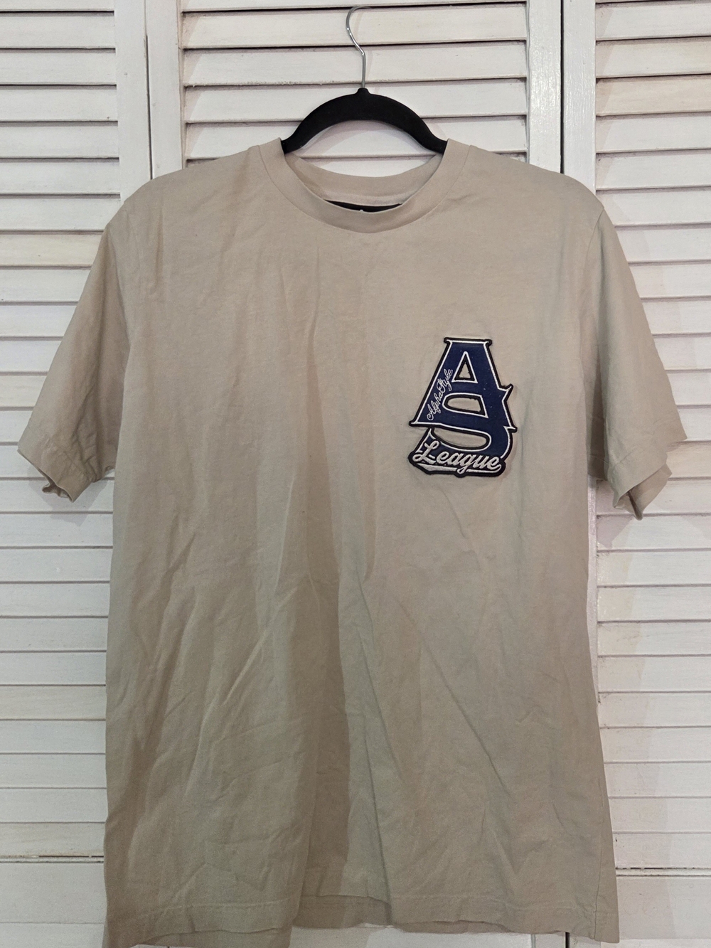 Men's Beige Short Sleeve T-Shirt with Navy 'A' Patch